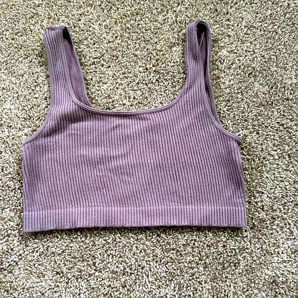 Soft ribbed crop top tank top (distressed coloring) in hazy purple